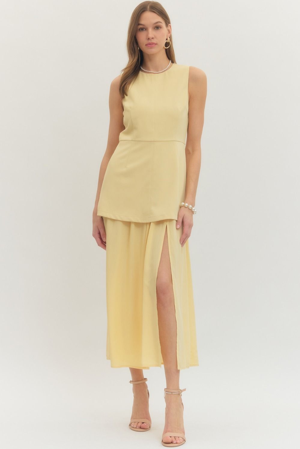 layered yellow dress Spaghetti Straps A-Line Prom with Slit PSK616 US18 / Custom Color Floor length Layered Midi Dress STOCK