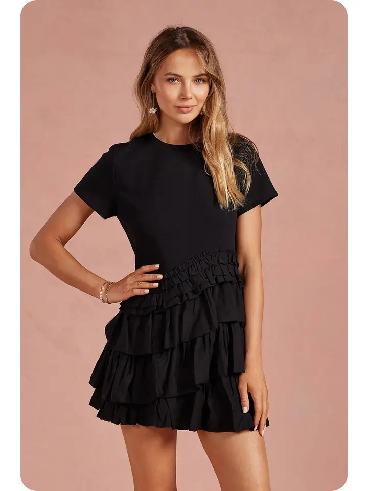 Ruffle Asymmetric Dress – STOCK Style Shop