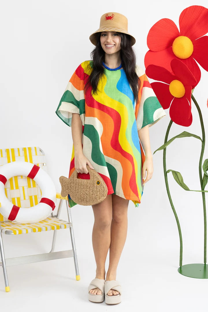 rainbow linen dress Rainbow Linen Blend Patchwork Striped Button Balloon Sleeve Wrap Shirt Midi  Dress #prettylilygal #Dress #Vacation #Ootd
