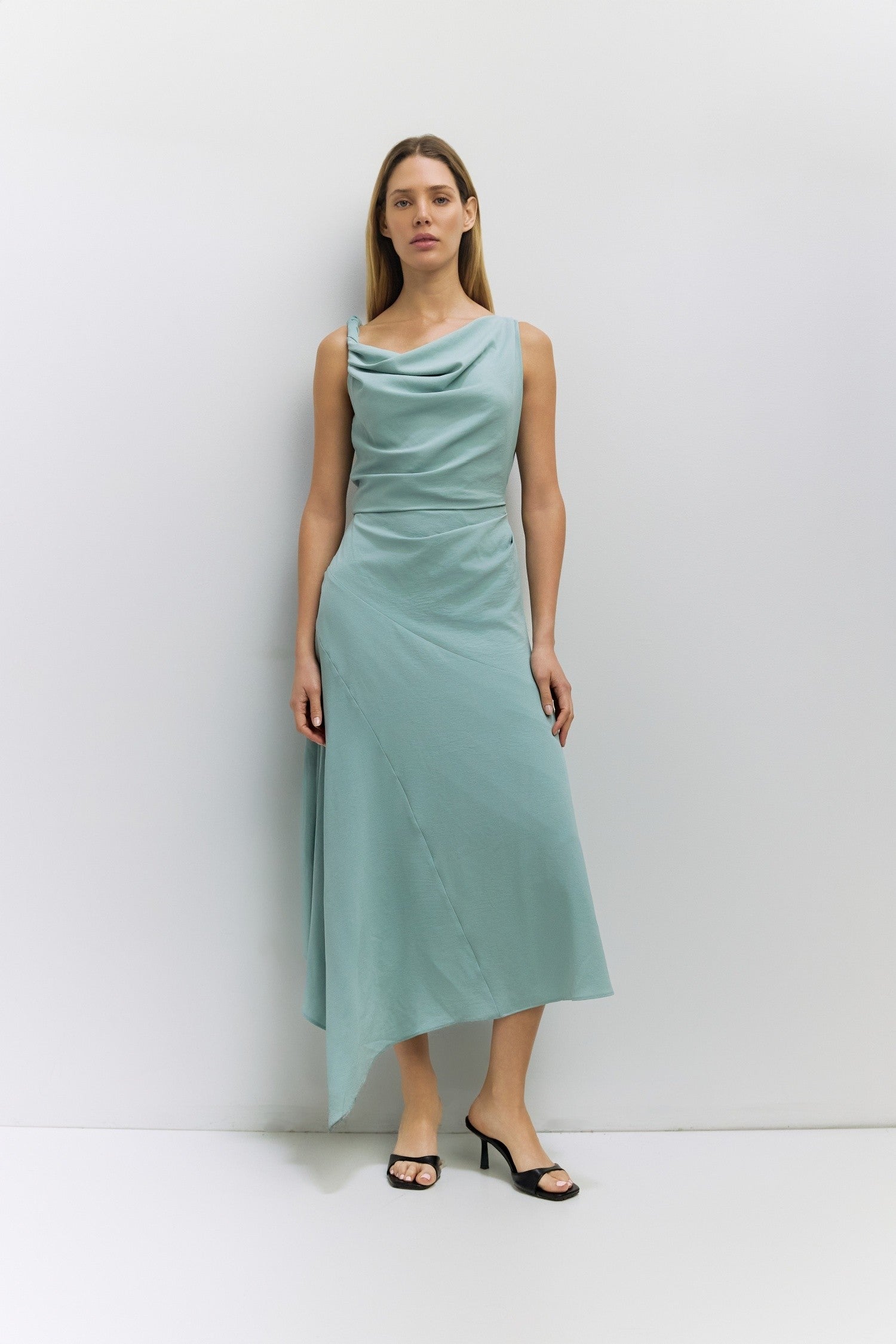 Asymmetrical Cowl Neck Dress